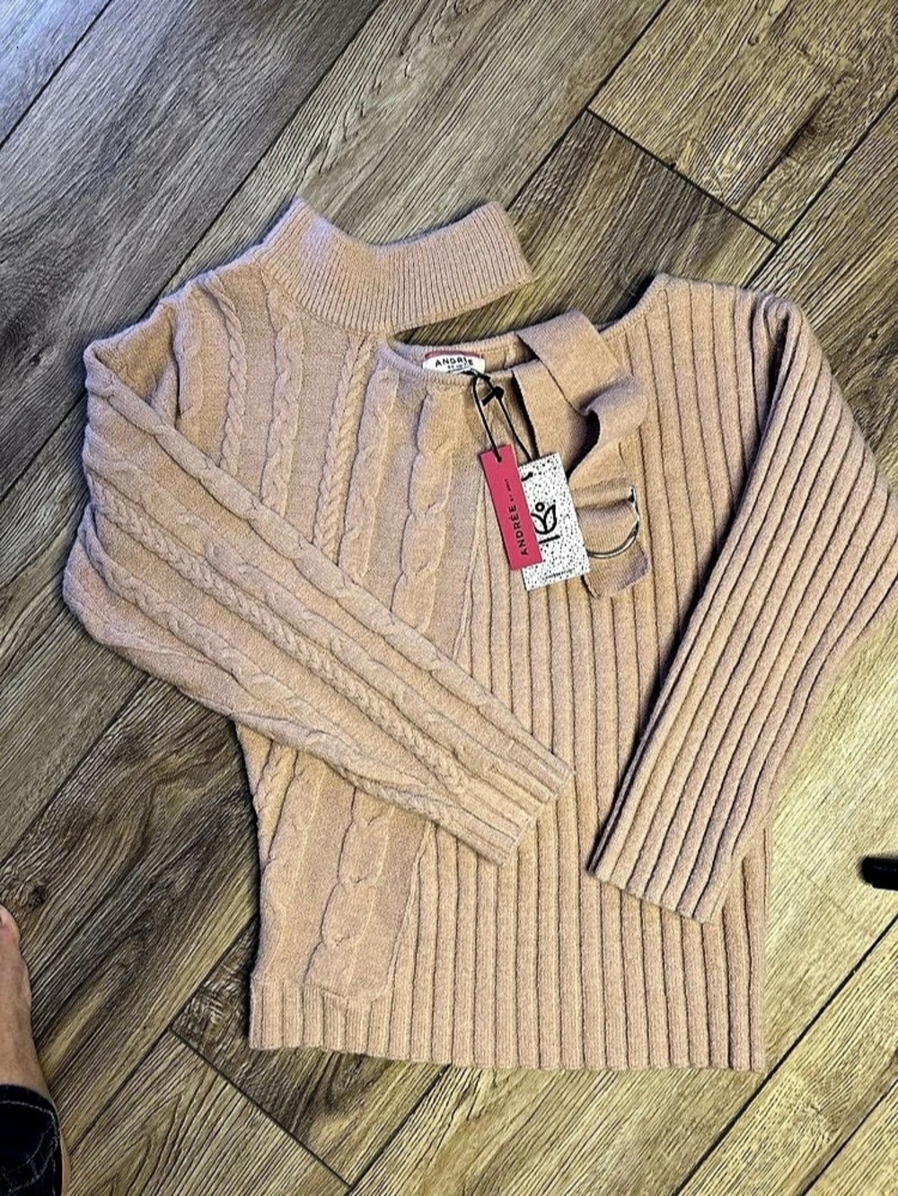 Andree Light Pink Knit Sweater with Belt NWT